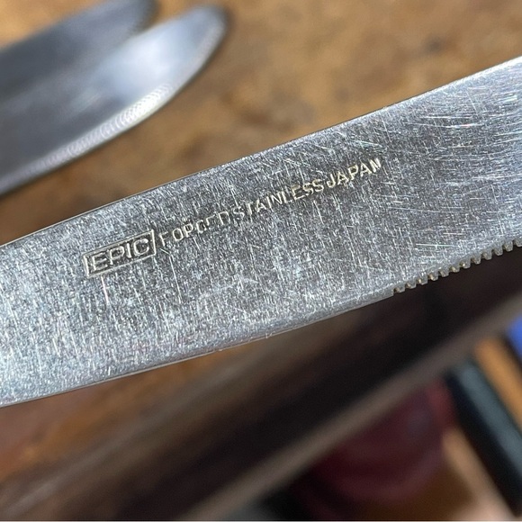 Epic Stainless dinner knives Wood handle Japan vintage MCM set of 3 - Picture 4 of 5